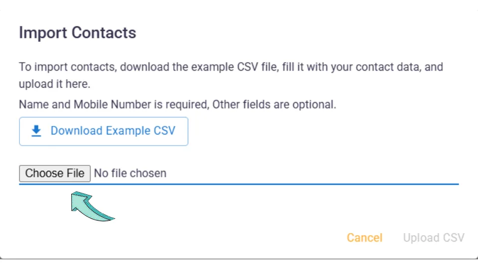 Upload CSV File Dialog in ChatMitra