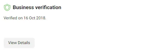 Your verified status — "Business verification: Verified on …" with a green shield — shown in Meta Business Suite once Meta approves