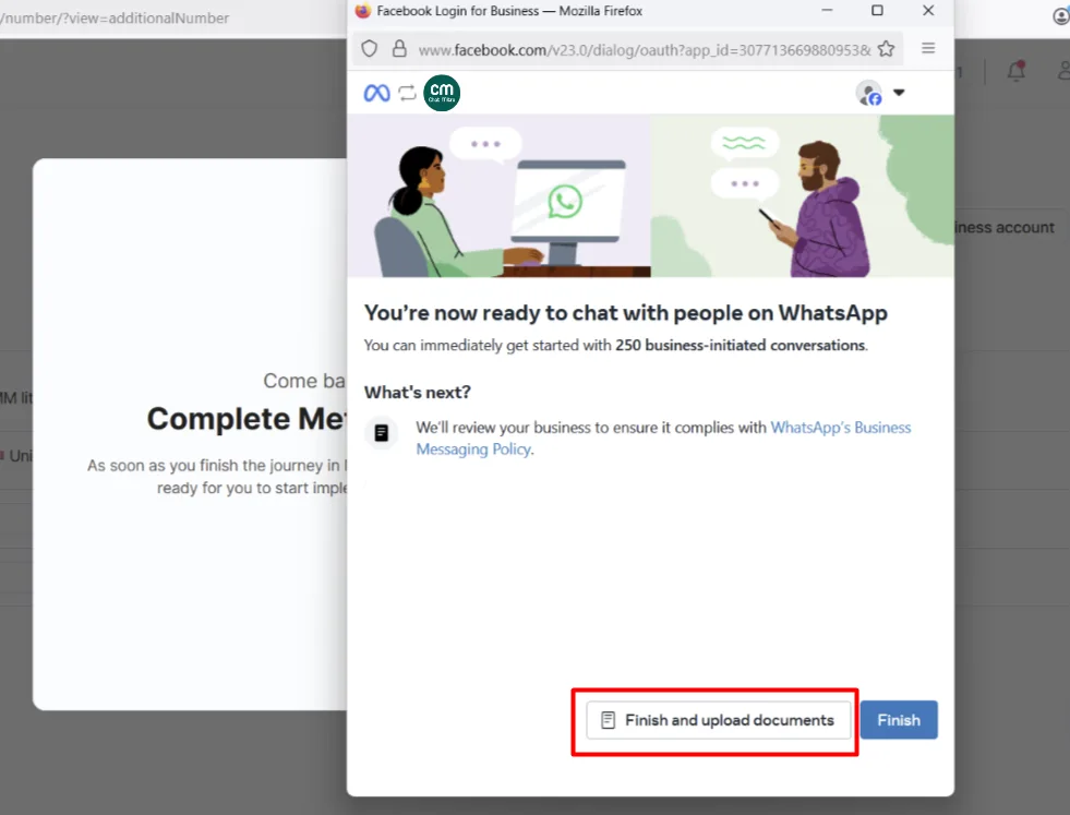 Button to finish signup and move to document upload
