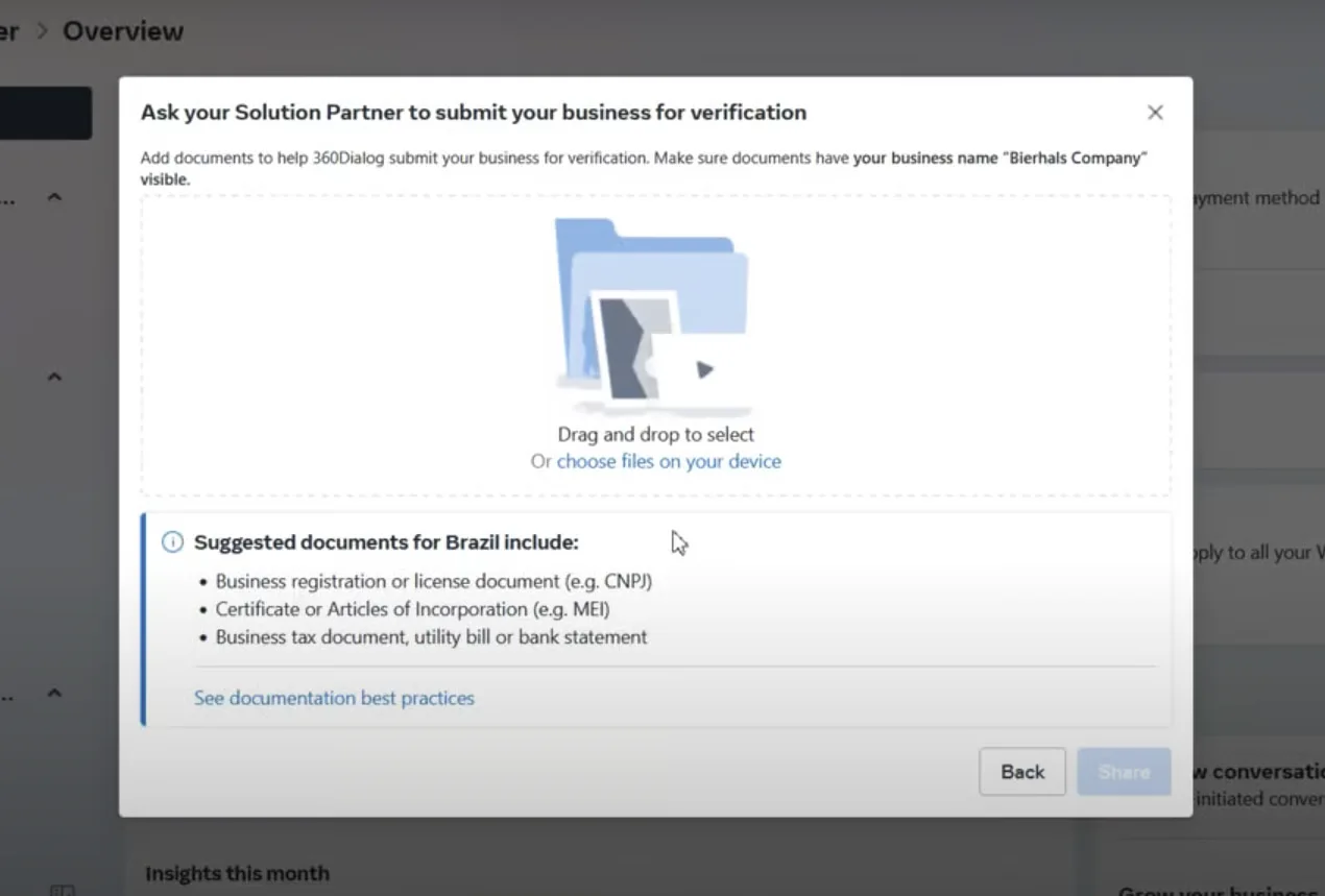 Document upload screen for PDF business documents