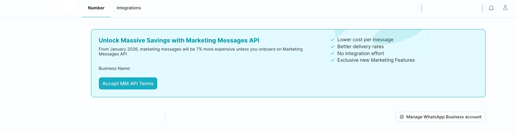 The dashboard banner with the Accept MM API terms button
