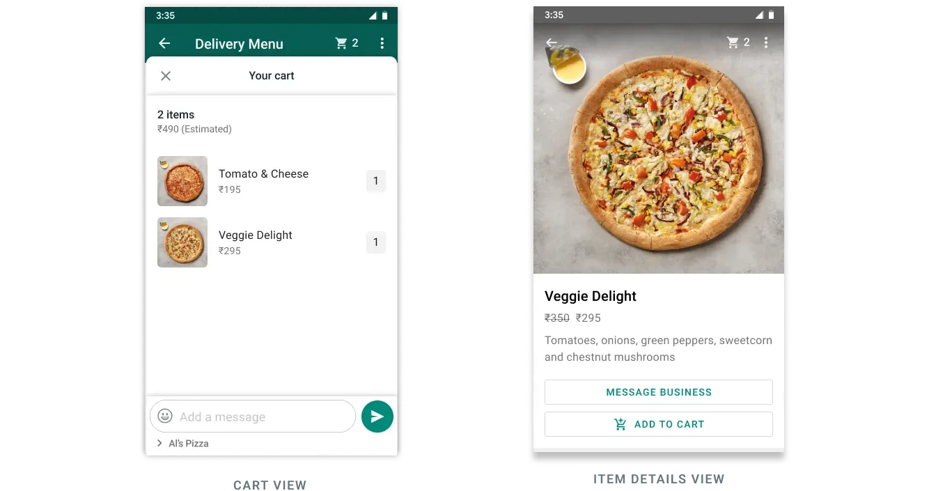 Products organised into named sections inside the message
