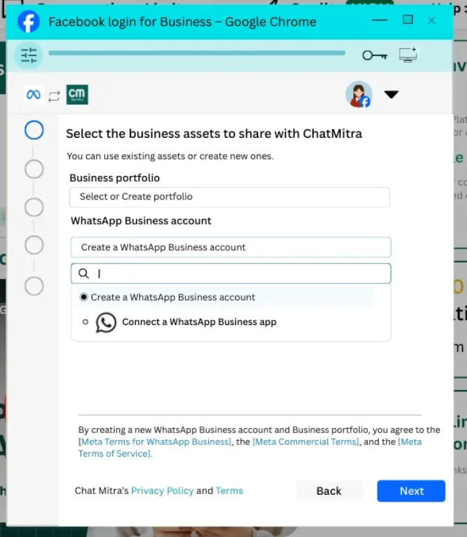 Selecting your business portfolio and WhatsApp Business Account