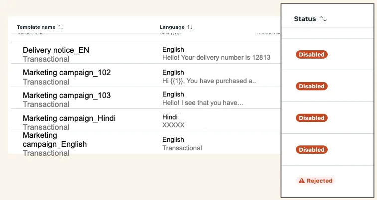 Template status and approval in WhatsApp Manager
