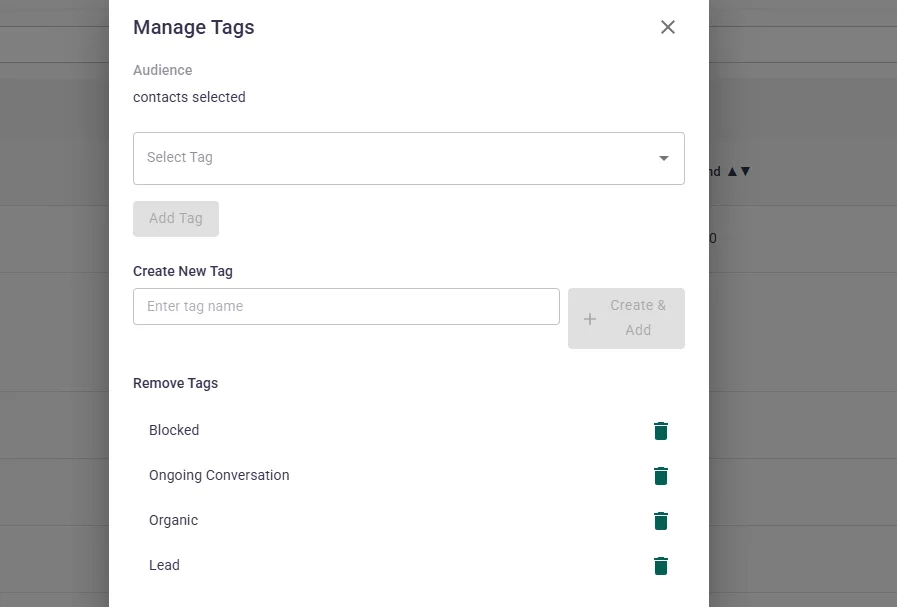 Manage User Tags Interface