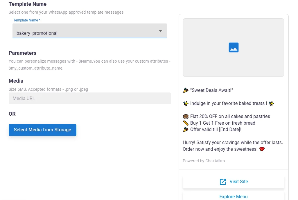 Select WhatsApp Template from Dropdown