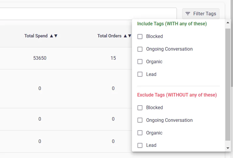 Multi-level filtering interface in ChatMitra